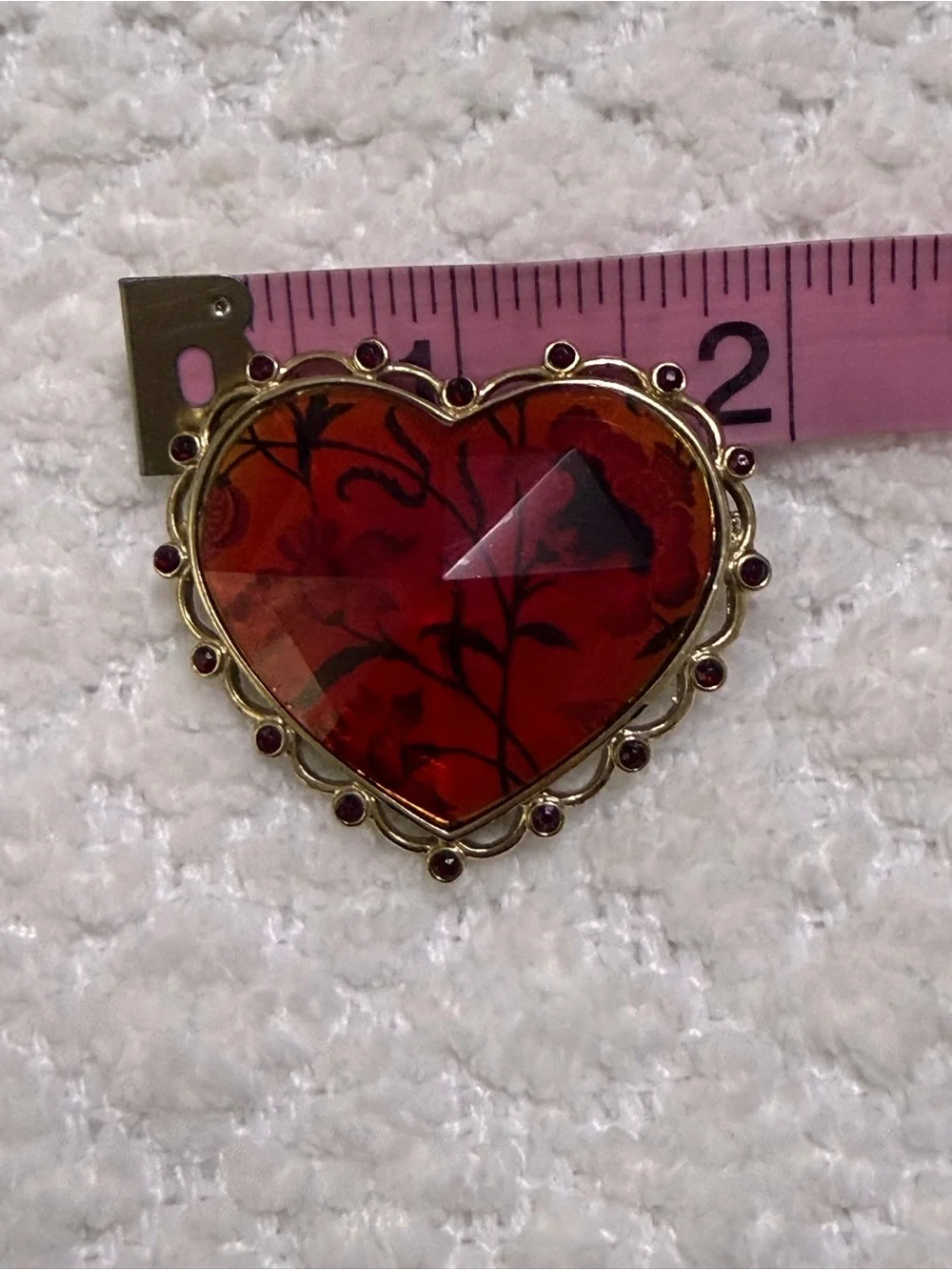 Liz Claiborne Vintage 90s Floral Brooch Red Heart Gold Tone Brooch Pin